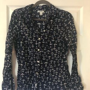Navy and white button up light weight shirt